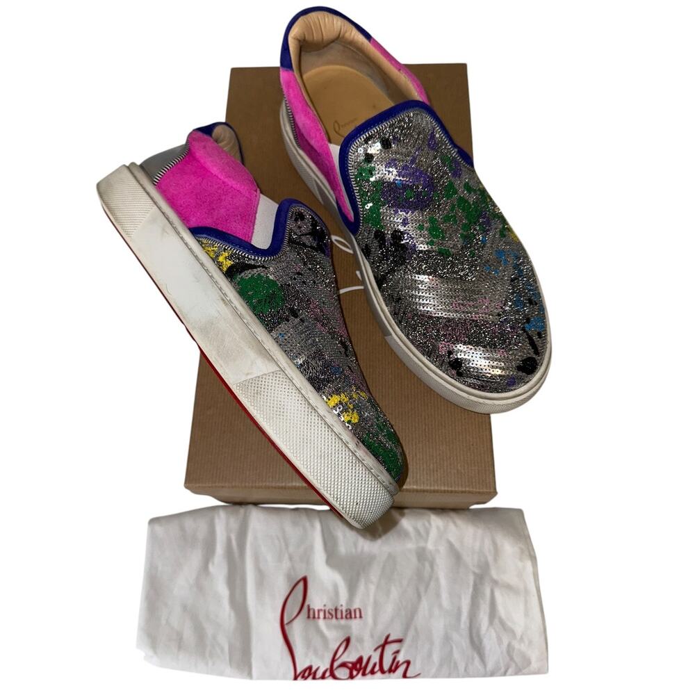Christian Louboutin Masteral Tissimas Sequin Sneakers 40.5 Box Included - Picture 3 of 16
